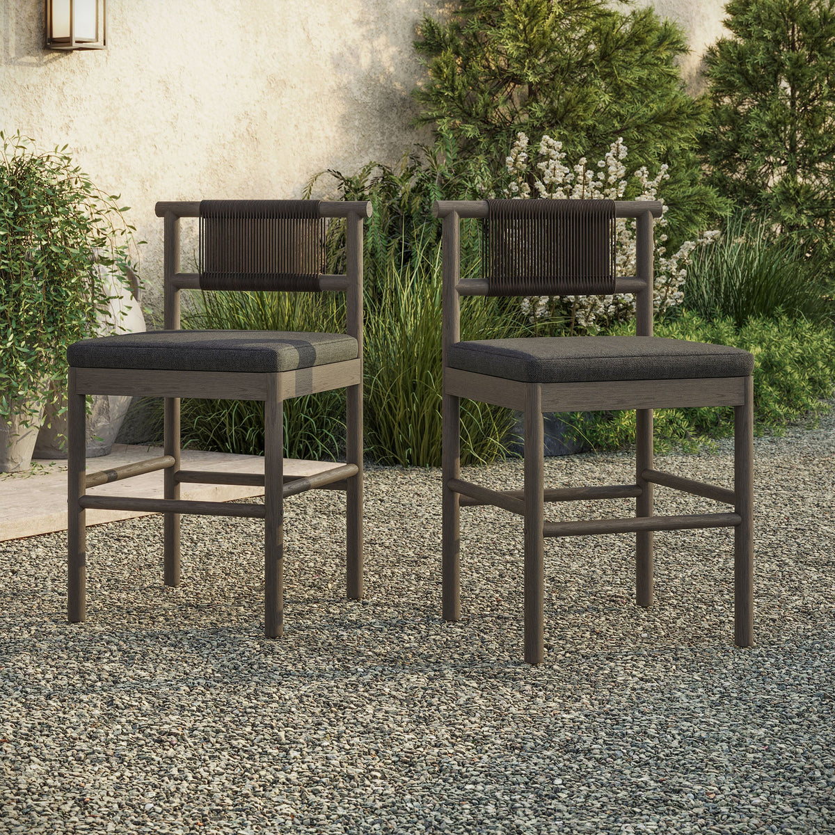 Eleni Outdoor Patio Teak Wood Counter Stools Set of 2 by Modway