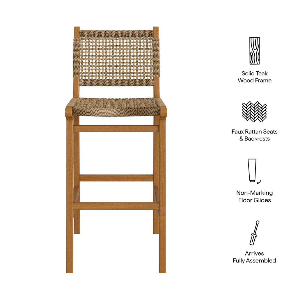 Rowe Outdoor Patio Teak Wood Bar Chairs Set of 2 by Modway