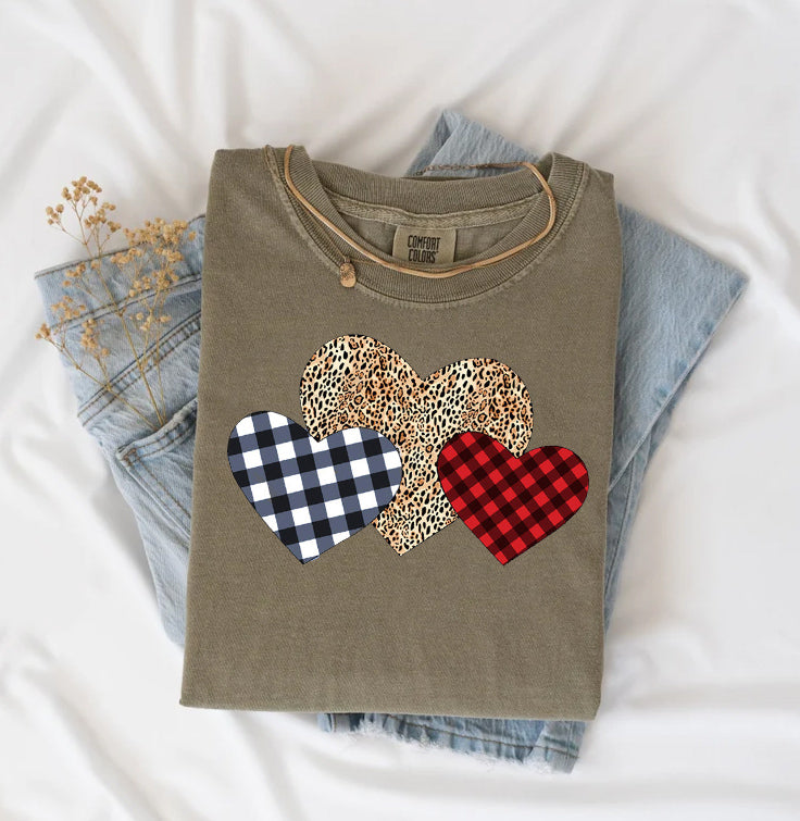 Buffalo Plaid and Leopard Hearts Graphic Tee