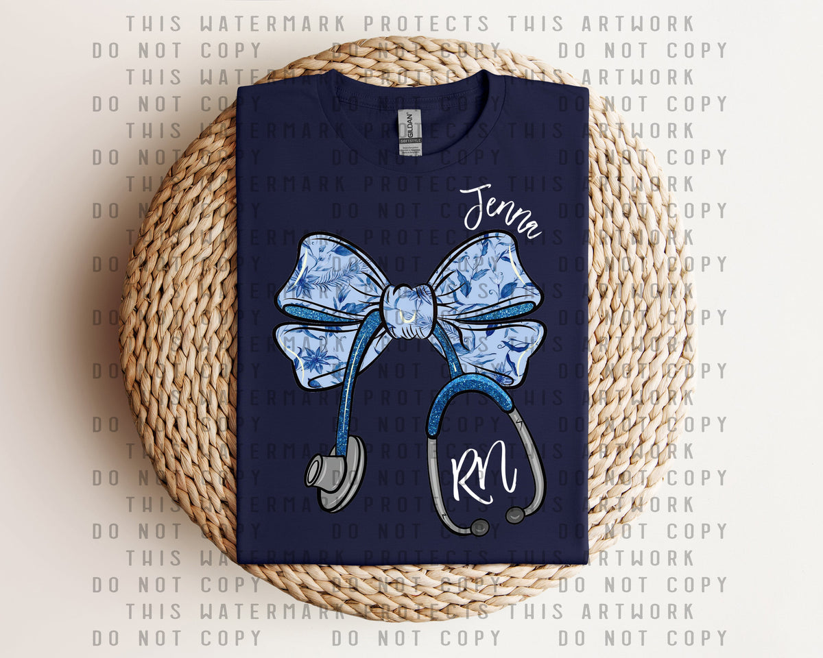 Blue Stethoscope Bow Graphic Tee