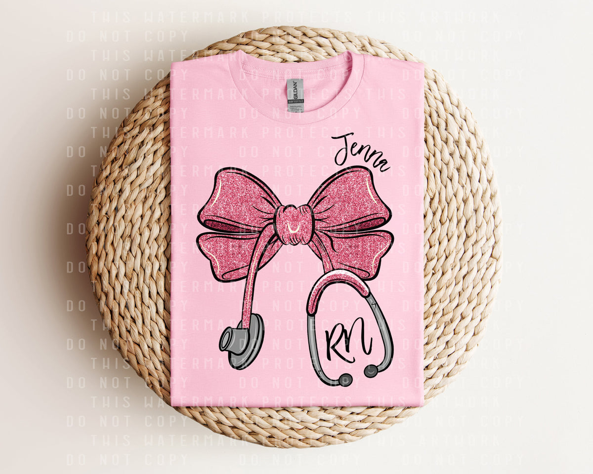 Pink Glitter Stethoscope Graphic Tee