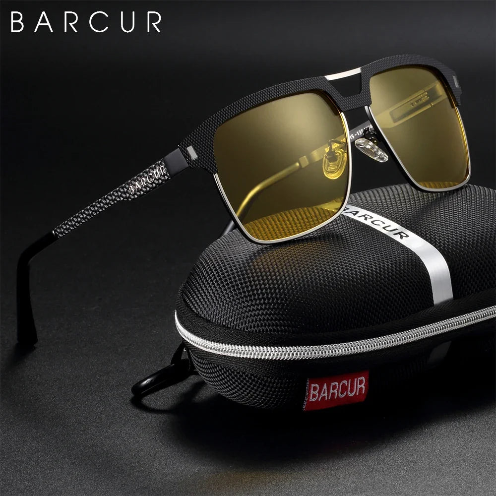 BARCUR Polarized Men’s Sunglasses – Fashionable Square Stainless Steel Frame UV400 Protection Anti-Reflective Outdoor Sports & Driving Eyewear – Original Design Casual Style with Premium Polycarbonate Lenses