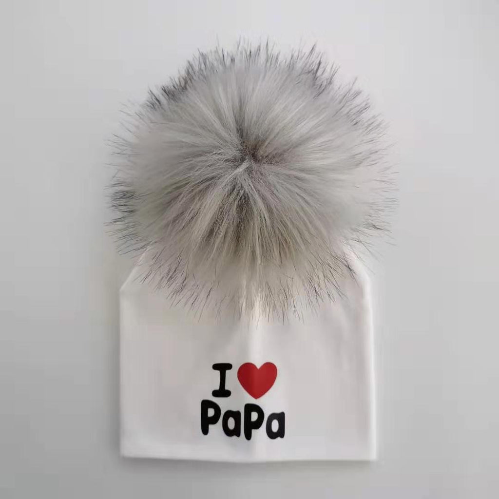 Newborn Cotton Hats Baby Pom Pom Childre Infant Hats For BabY Boys and Girls Wth Printed "I love mama " and " Design
