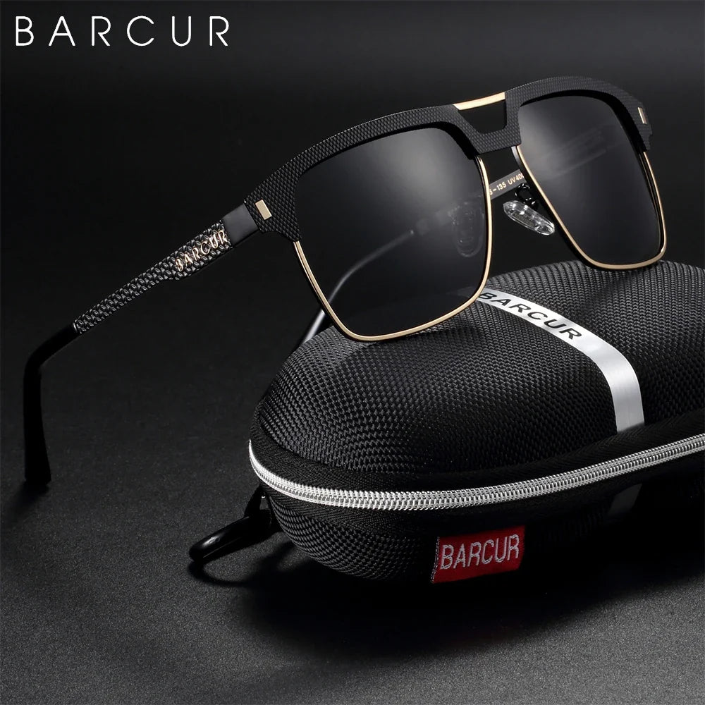 BARCUR Polarized Men’s Sunglasses – Fashionable Square Stainless Steel Frame UV400 Protection Anti-Reflective Outdoor Sports & Driving Eyewear – Original Design Casual Style with Premium Polycarbonate Lenses