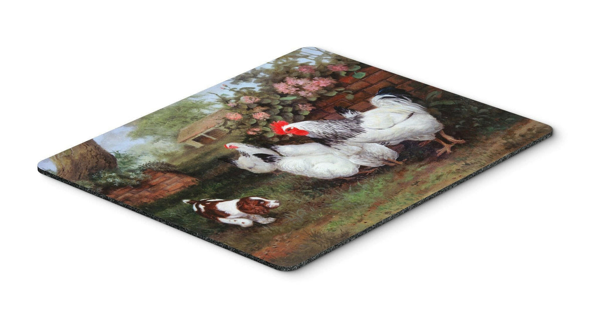 Chickens, Hens and Puppy Mouse Pad, Heat Resistant Trivet Hot Pad , Non Slip Rubber Desk Mat, Kitchen Counter Protector, Home Office Decor Gift