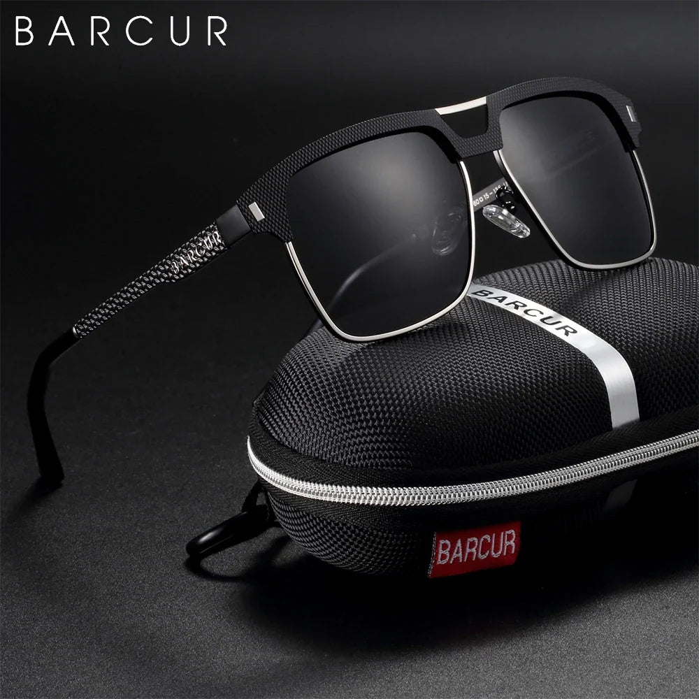 BARCUR Polarized Men’s Sunglasses – Fashionable Square Stainless Steel Frame UV400 Protection Anti-Reflective Outdoor Sports & Driving Eyewear – Original Design Casual Style with Premium Polycarbonate Lenses