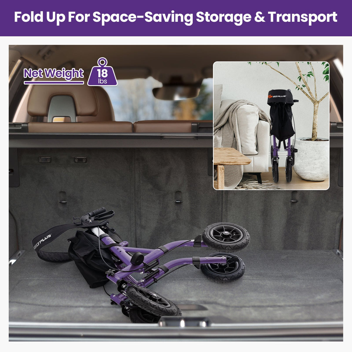 Height Adjustable Rollator Walker Foldable Rolling Walker with Seat for Seniors-Purple