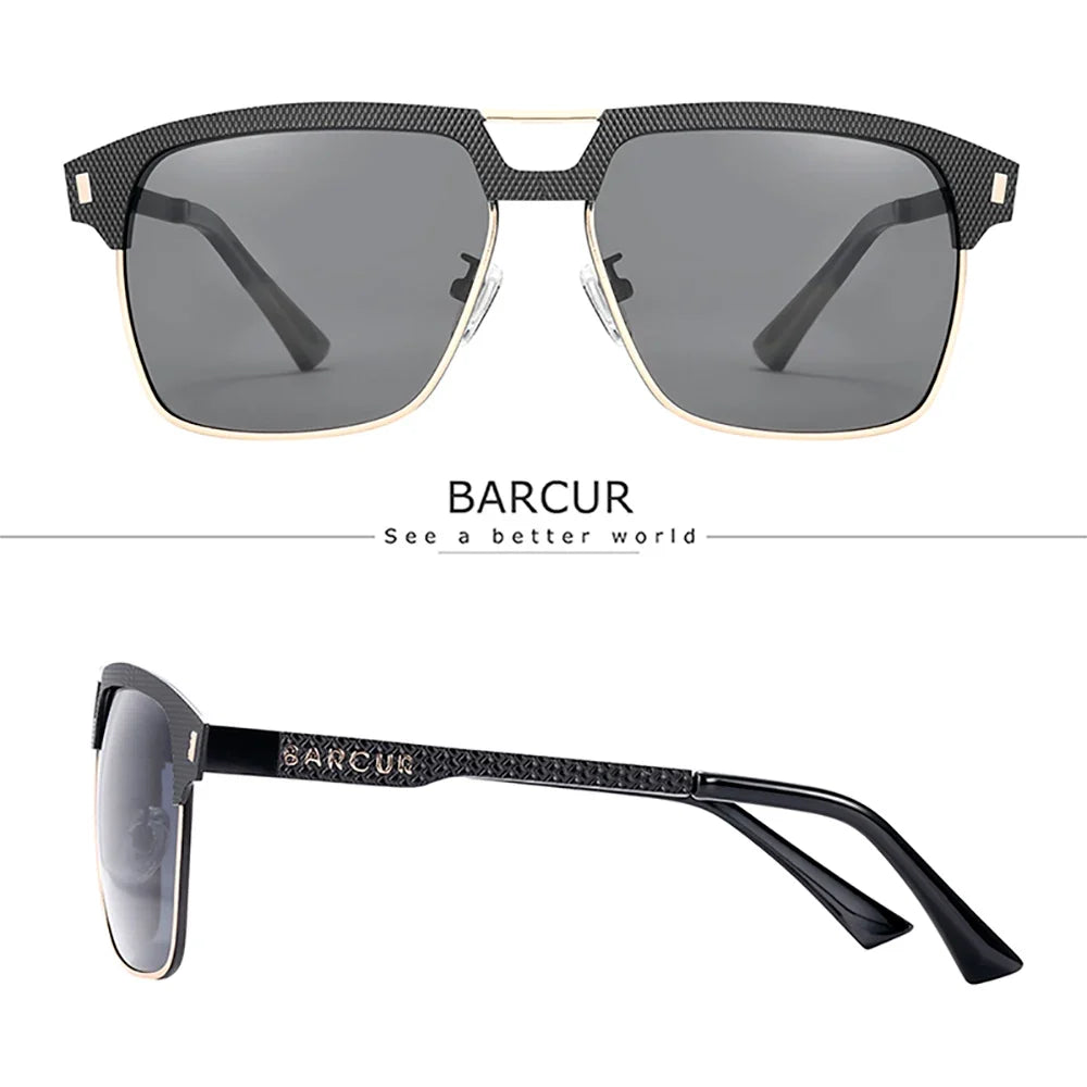 BARCUR Polarized Men’s Sunglasses – Fashionable Square Stainless Steel Frame UV400 Protection Anti-Reflective Outdoor Sports & Driving Eyewear – Original Design Casual Style with Premium Polycarbonate Lenses