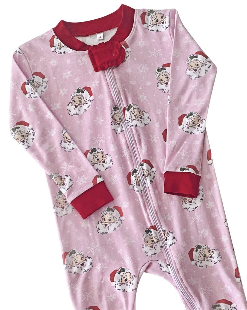 Vintage Santa Red Trimmed Pima Zip Up Pajamas-FINAL SALE