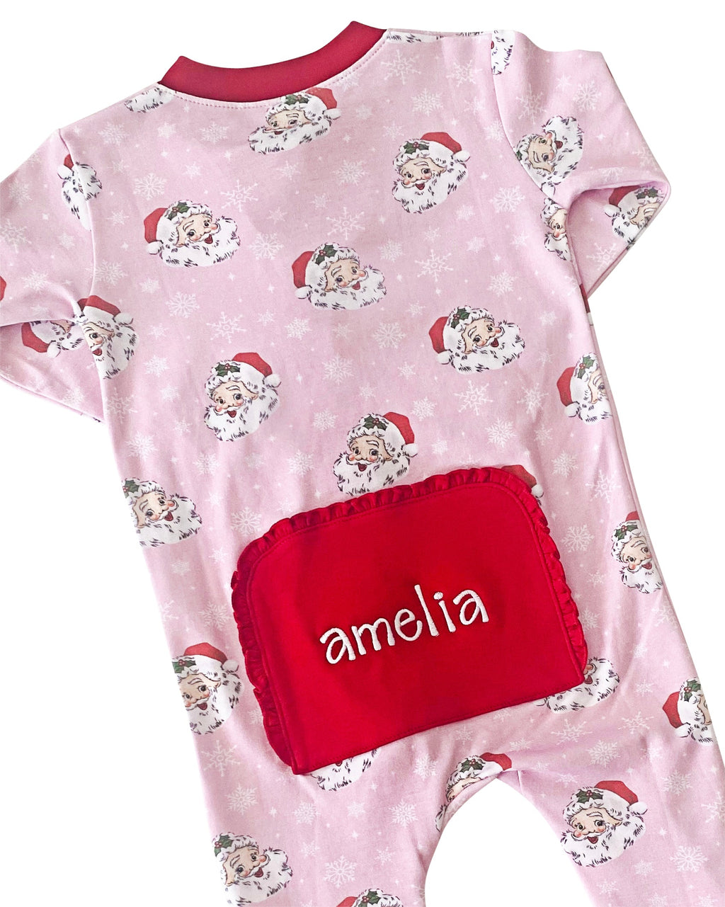 Vintage Santa Red Trimmed Pima Zip Up Pajamas-FINAL SALE