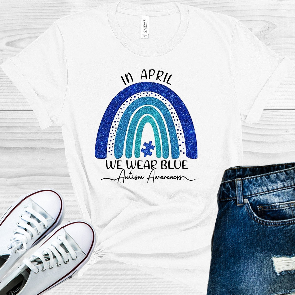In April We Wear Blue Autism Awareness Graphic Tee