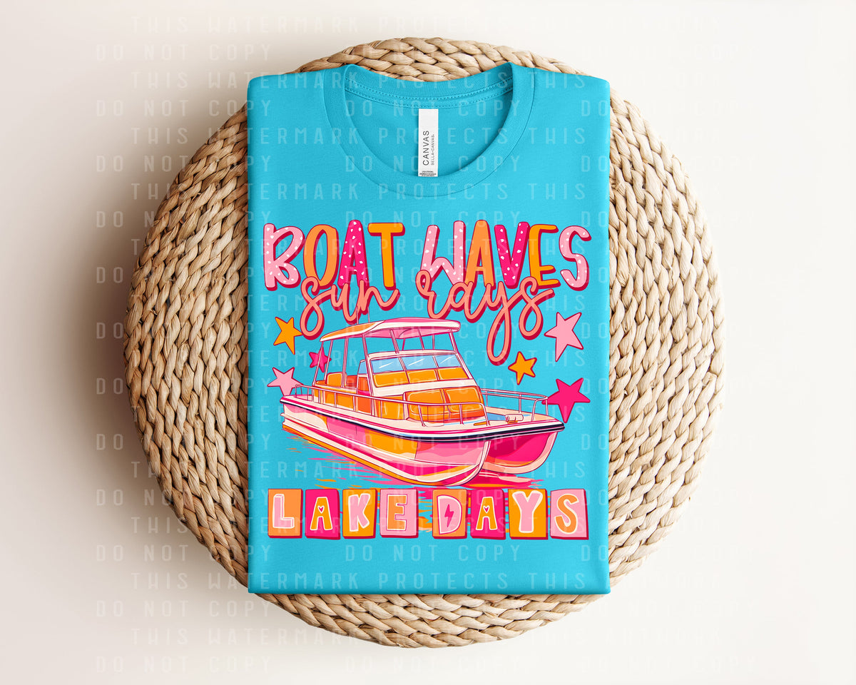 Boat Waves Sun Rays Lake Days Graphic Tee