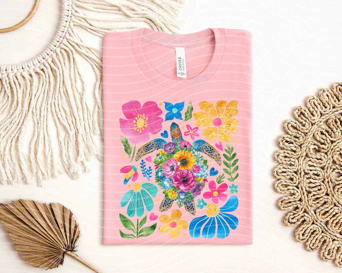 Floral Sea Turtle Graphic Tee