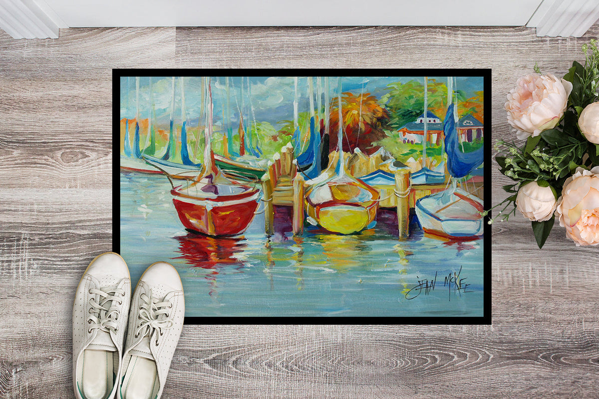 On the Dock Sailboats Doormat Indoor Outdoor 24H X 36W Front Door Mat Rugs for Entryway, Non Slip Washable Low Pile,