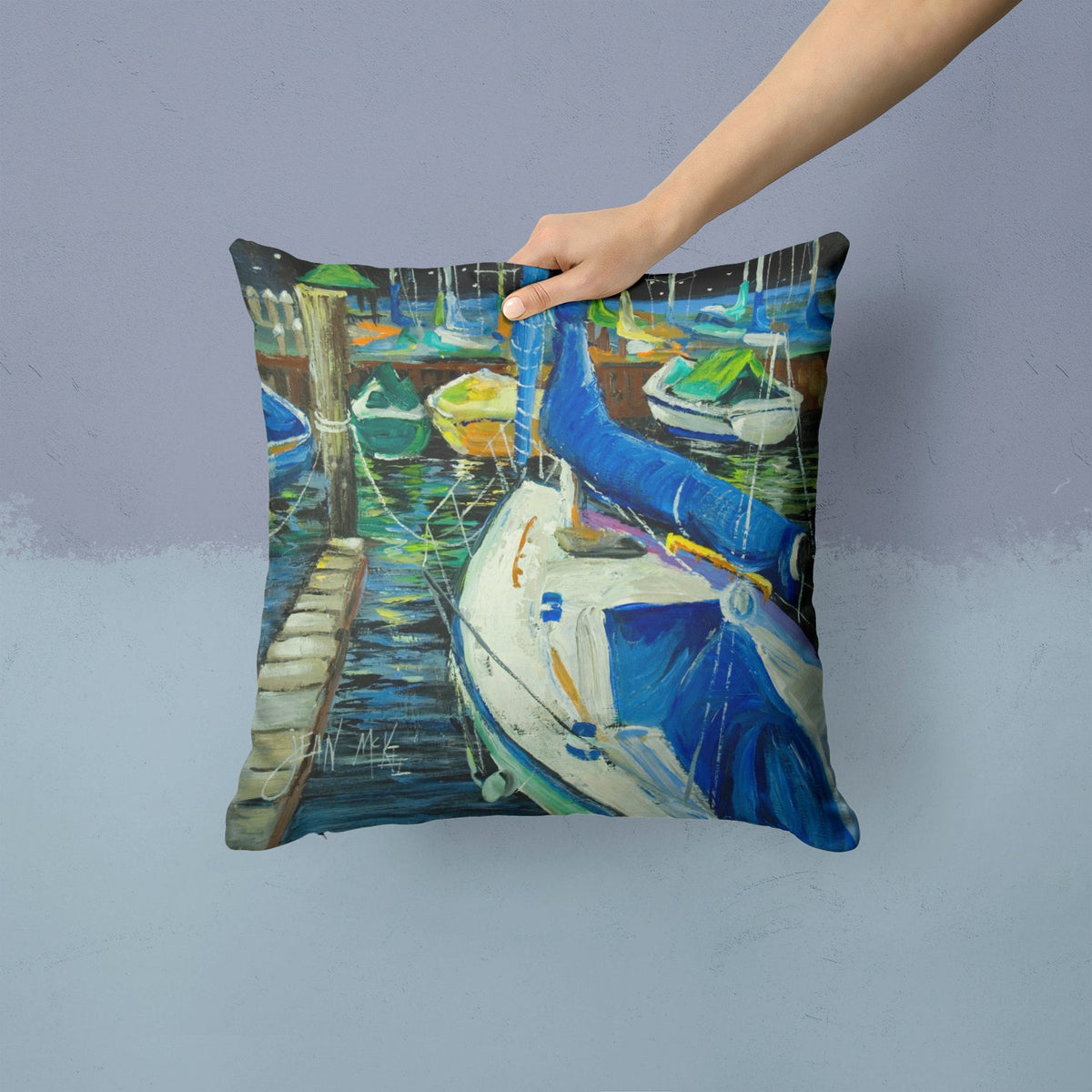 Sailboats Decorative Throw Pillow 14x14 Indoor Outdoor Accent Cushion, Fabric Cover with Insert for Sofa, Bed, Porch & Living Room
