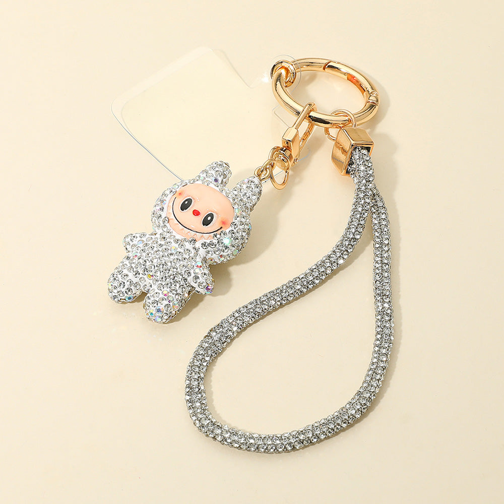 Bling Studded Monster Bunny Figure Phone Strap Keychain Bag Charm