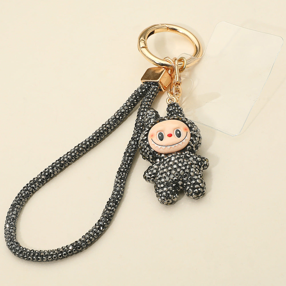 Bling Studded Monster Bunny Figure Phone Strap Keychain Bag Charm