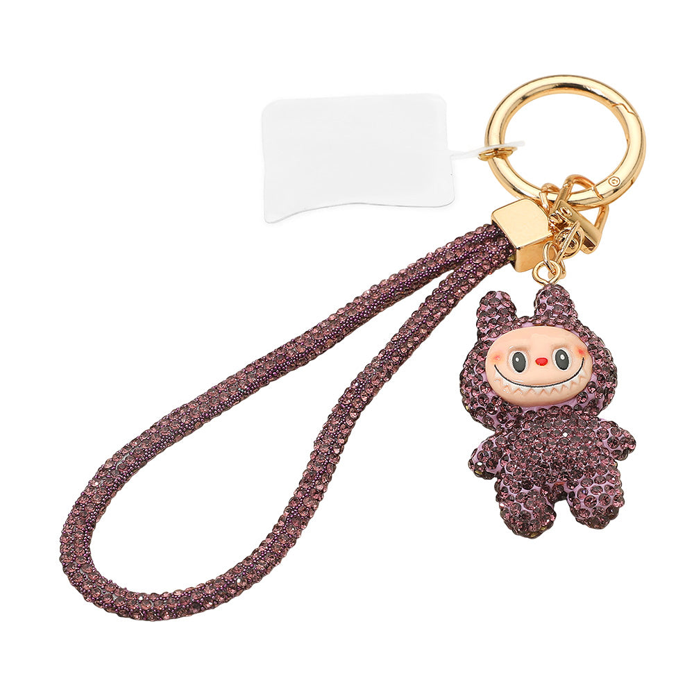 Bling Studded Monster Bunny Figure Phone Strap Keychain Bag Charm
