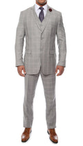 Lazio Light Grey 3pc Vested Slim Fit Plaid Suit