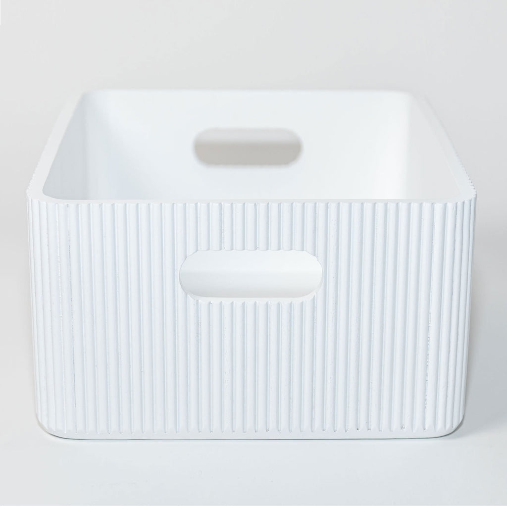 Wooden Ribbed Bins – White