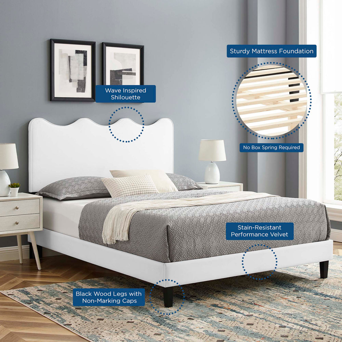 Current Performance Velvet Full Platform Bed by Modway - MOD-6732