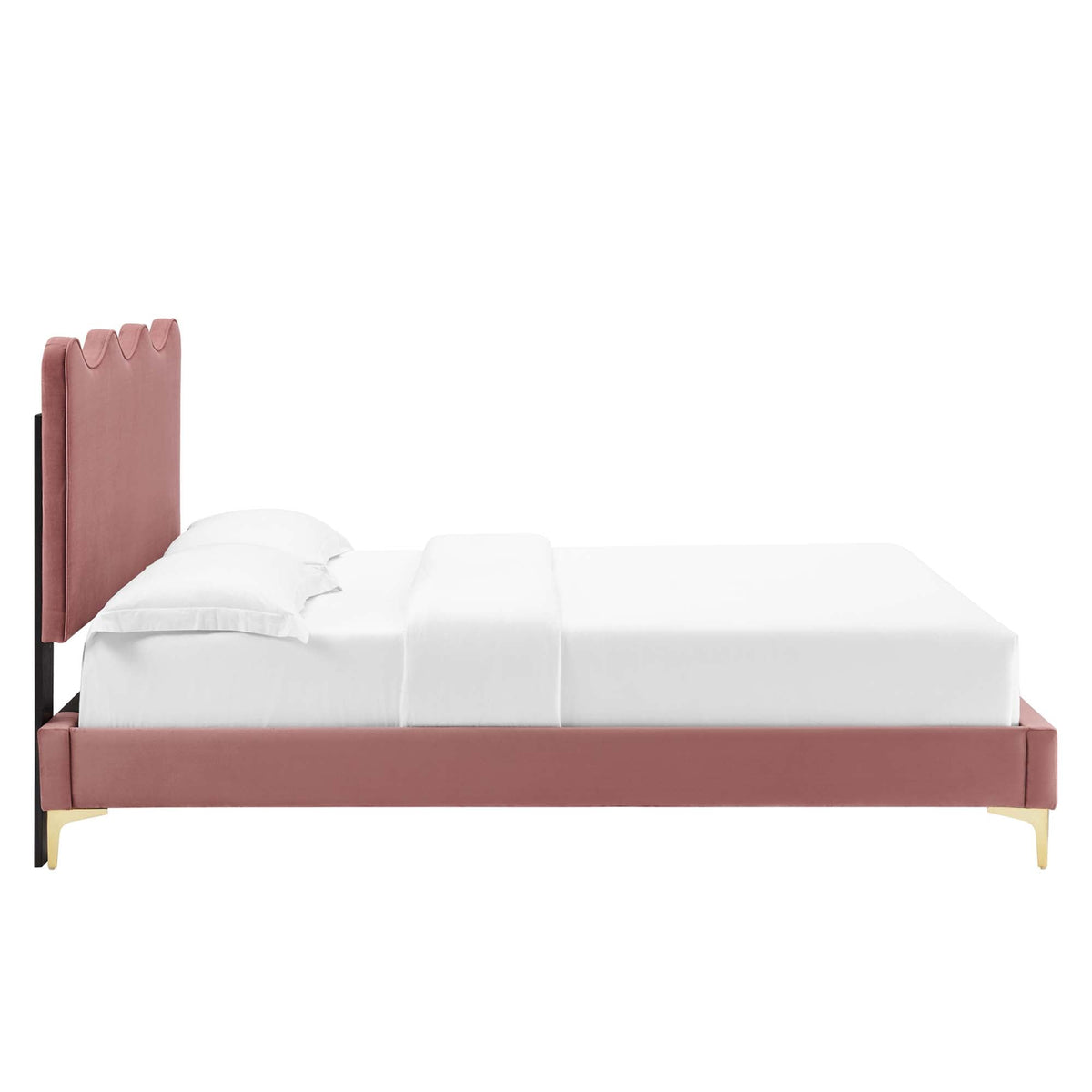 Current Performance Velvet Queen Platform Bed by Modway - Dusty Rose / Pink / White