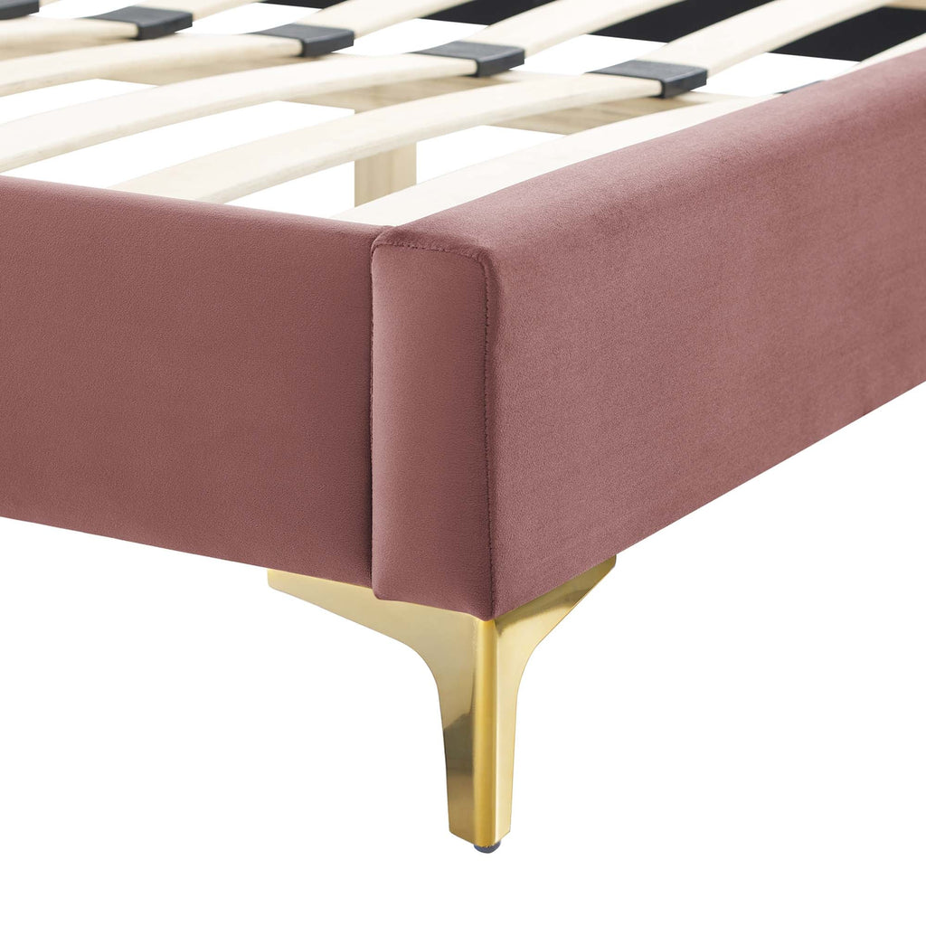 Current Performance Velvet Queen Platform Bed by Modway - Dusty Rose / Pink / White