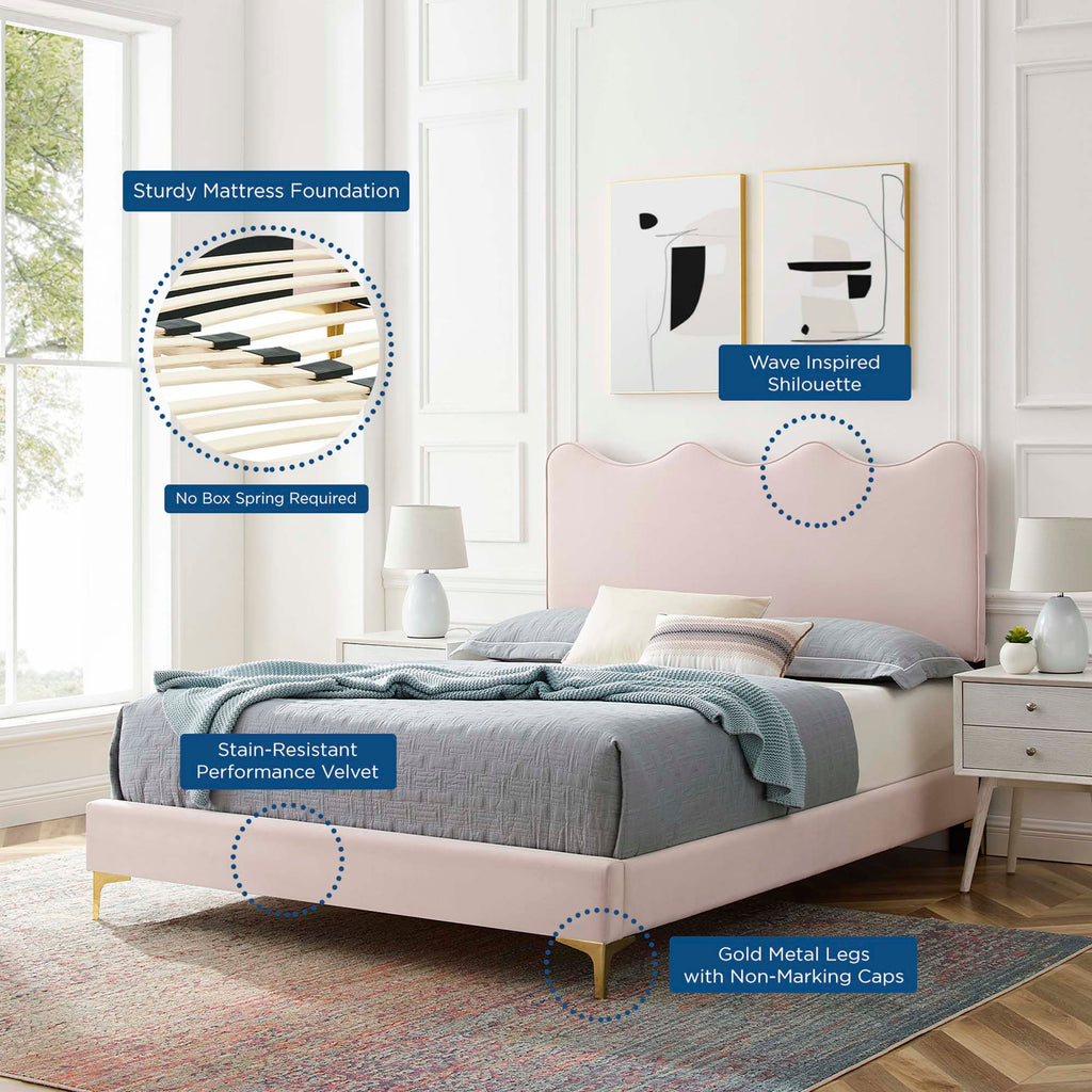 Current Performance Velvet Queen Platform Bed by Modway - Dusty Rose / Pink / White