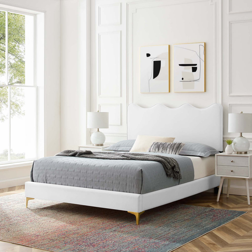 Current Performance Velvet Queen Platform Bed by Modway - Dusty Rose / Pink / White