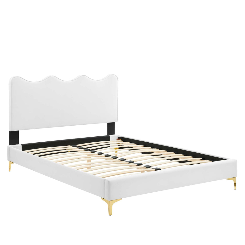 Current Performance Velvet Queen Platform Bed by Modway - Dusty Rose / Pink / White