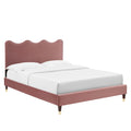 Current Performance Velvet Queen Platform Bed by Modway - Dusty Rose / White