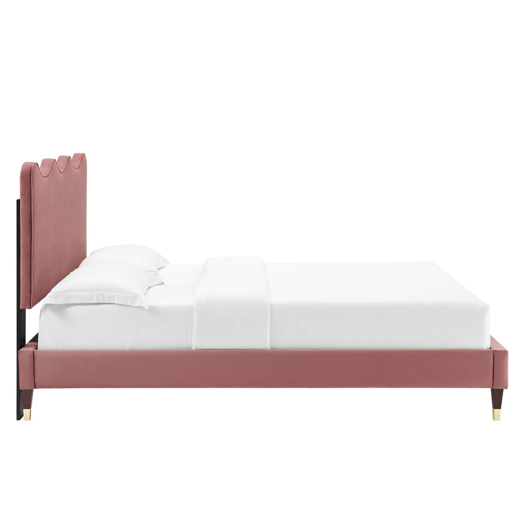 Current Performance Velvet Queen Platform Bed by Modway - Dusty Rose / White