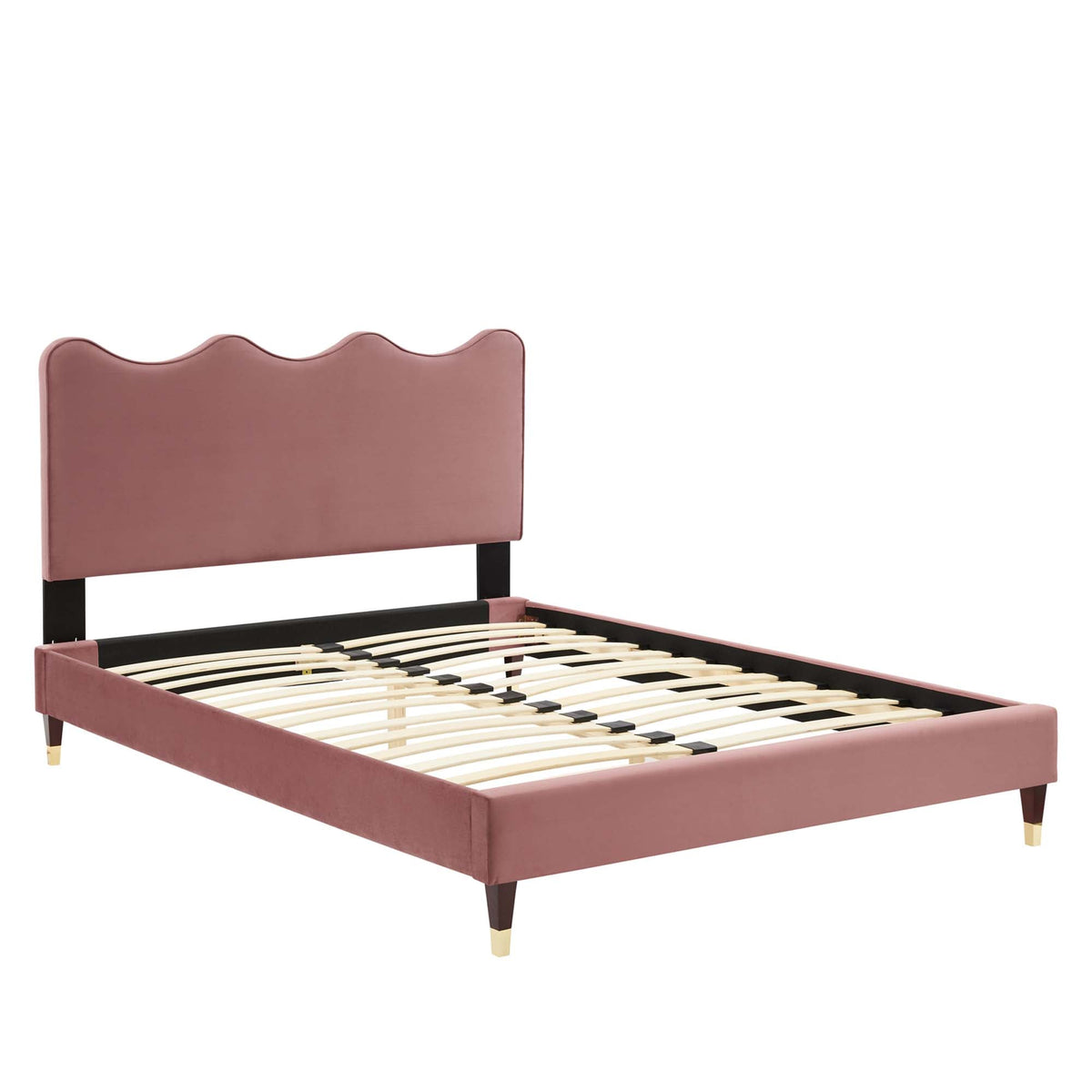 Current Performance Velvet Queen Platform Bed by Modway - Dusty Rose / White