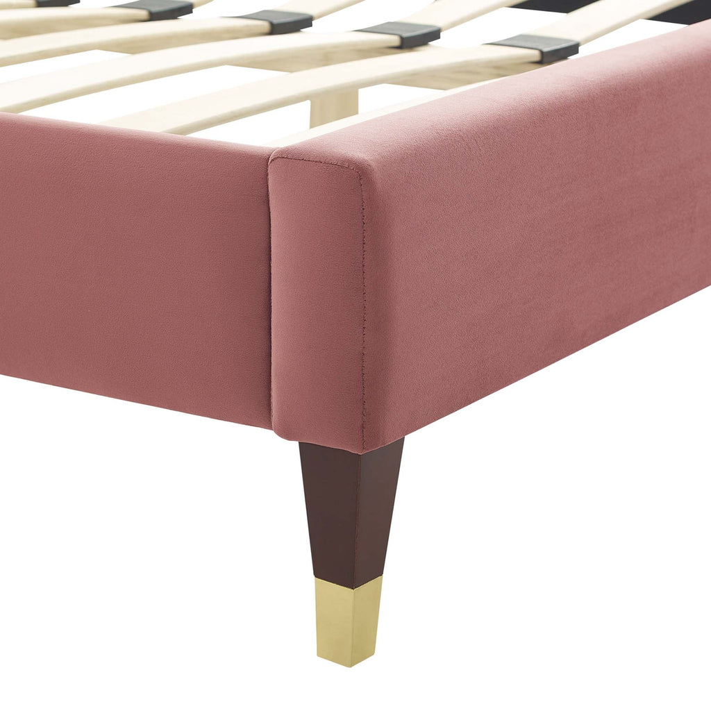 Current Performance Velvet Queen Platform Bed by Modway - Dusty Rose / White