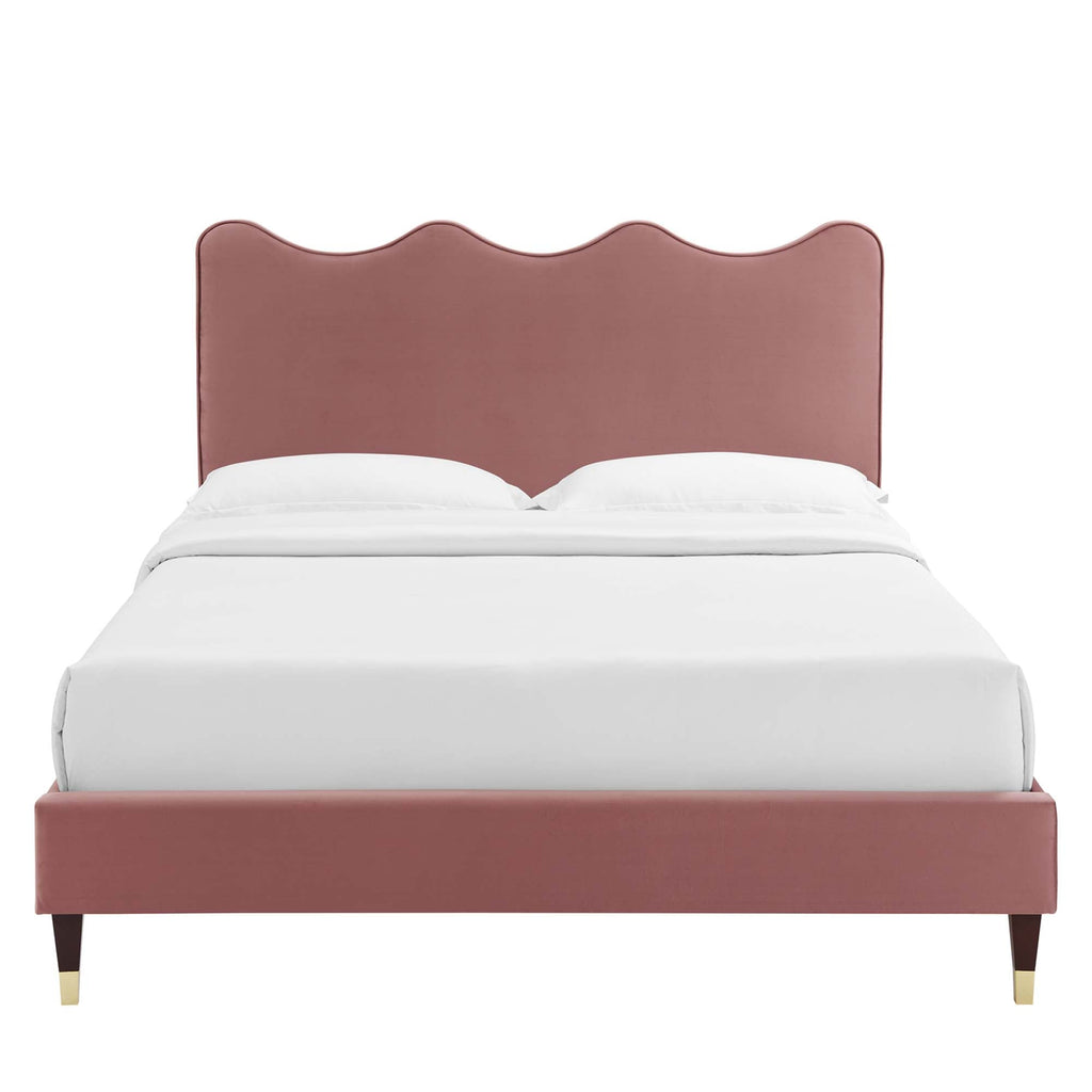 Current Performance Velvet Queen Platform Bed by Modway - Dusty Rose / White