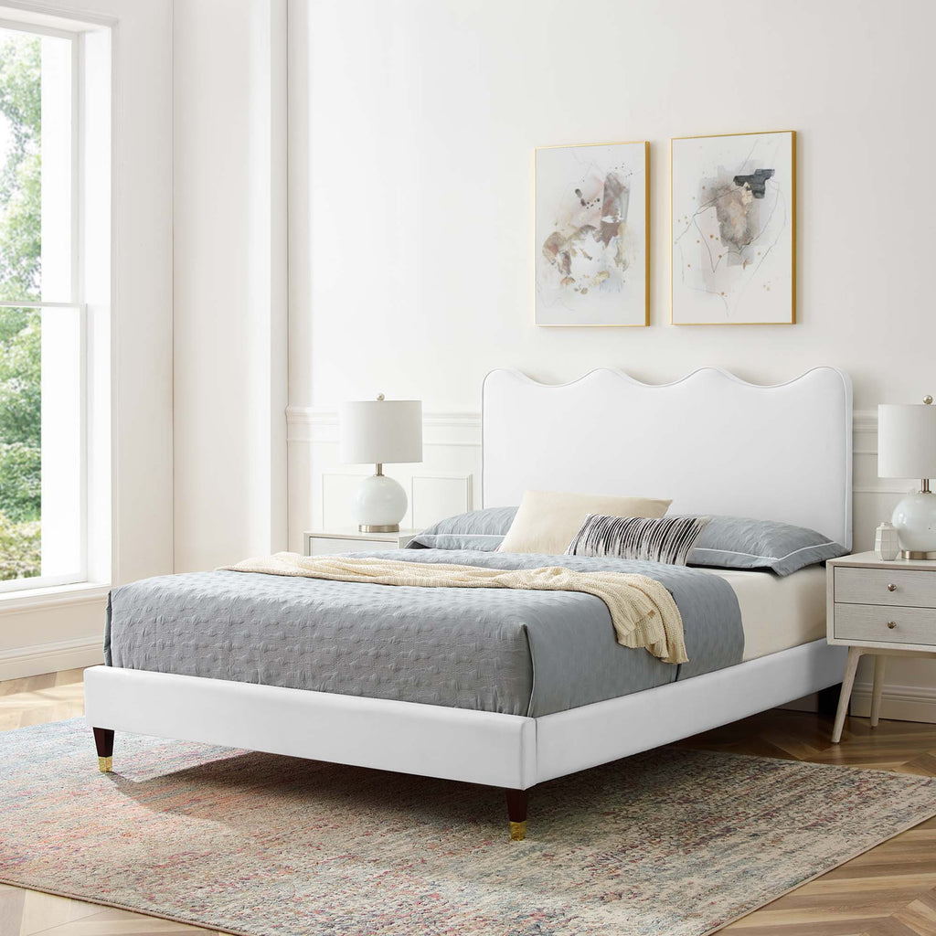 Current Performance Velvet Queen Platform Bed by Modway - Dusty Rose / White