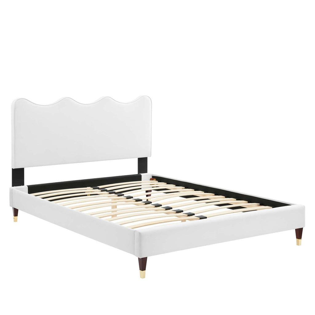 Current Performance Velvet Queen Platform Bed by Modway - Dusty Rose / White