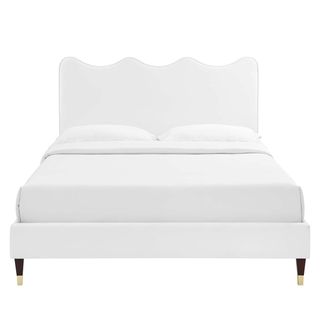 Current Performance Velvet Queen Platform Bed by Modway - Dusty Rose / White