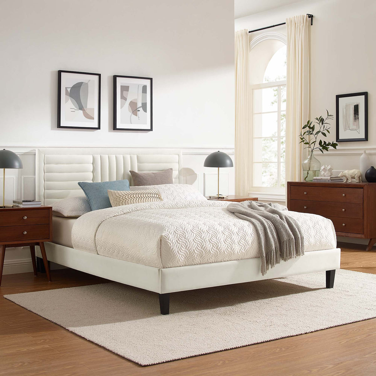 Sofia Tapered Wood Leg Channel Tufted Performance Velvet Queen Platform Bed by Modway