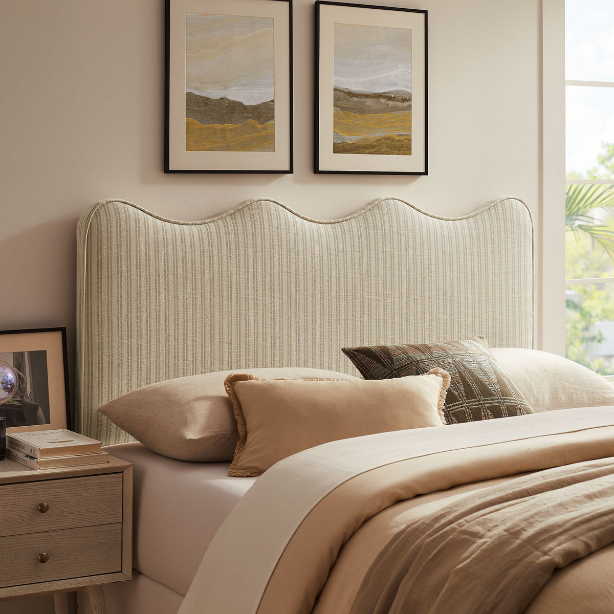 Athena Striped Fabric Upholstered Full Size Headboard by Modway