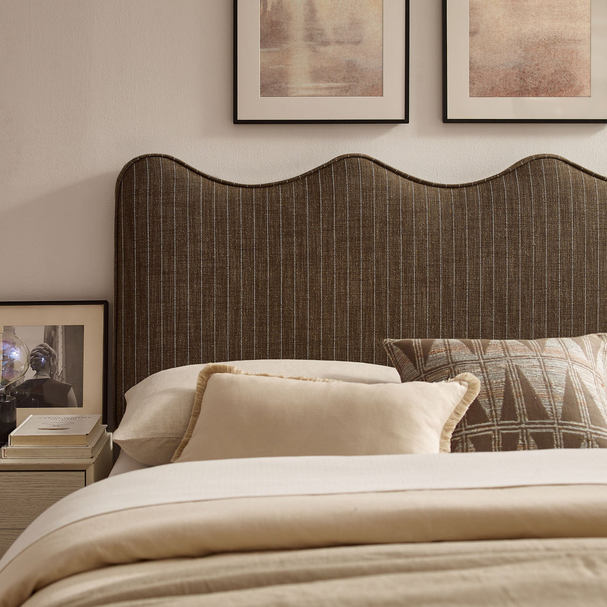 Athena Striped Fabric Upholstered King Size Headboard by Modway