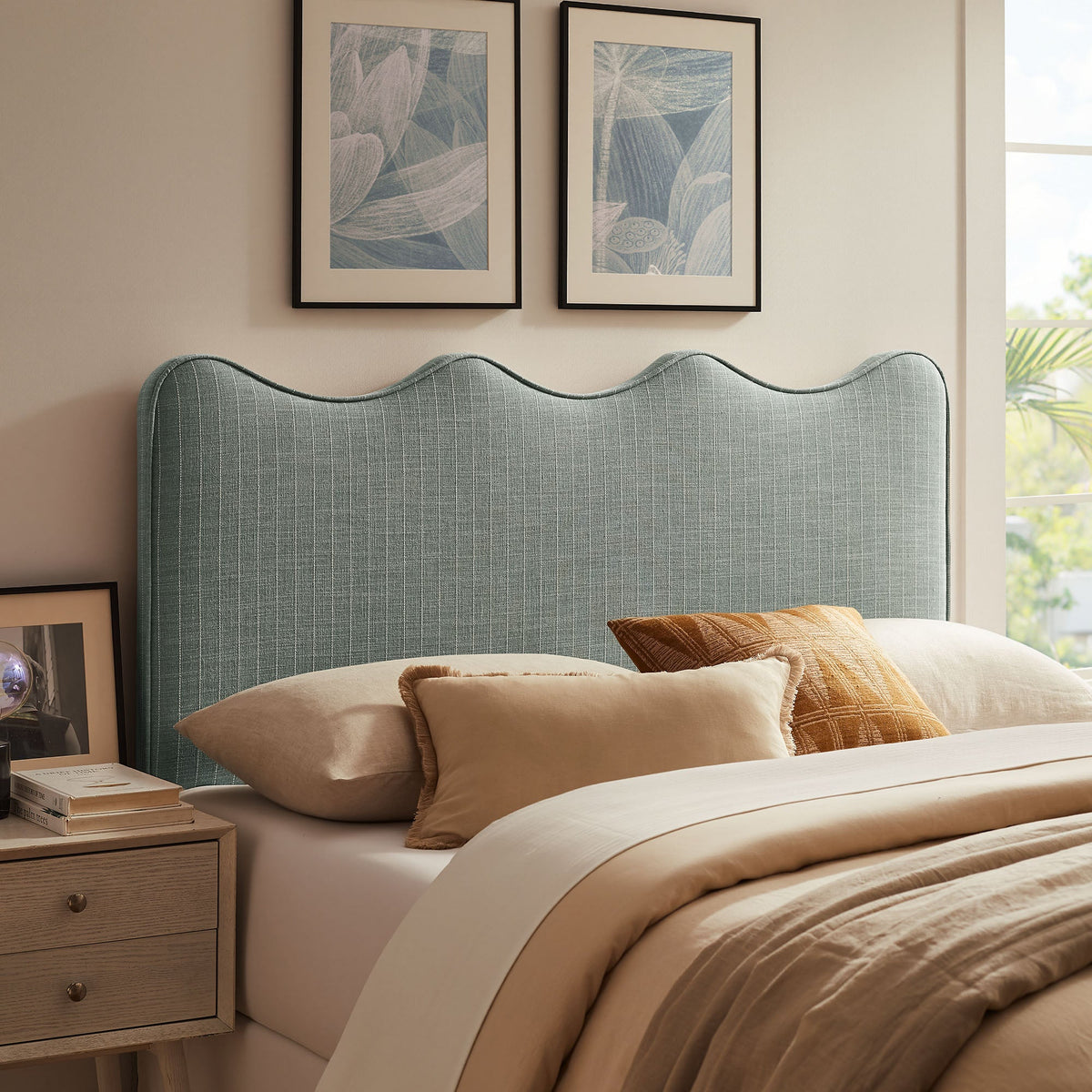 Athena Striped Fabric Upholstered King Size Headboard by Modway