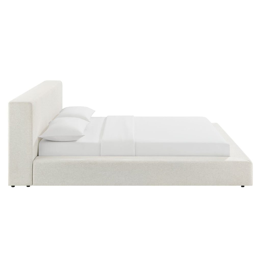 Luma Chenille Upholstered King Platform Bed Frame by Modway - Ivory Fabric / Light Gray Fabric