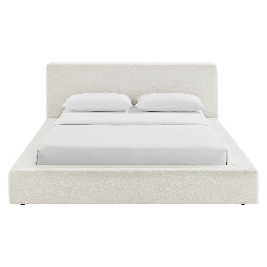 Luma Chenille Upholstered King Platform Bed Frame by Modway - Ivory Fabric / Light Gray Fabric