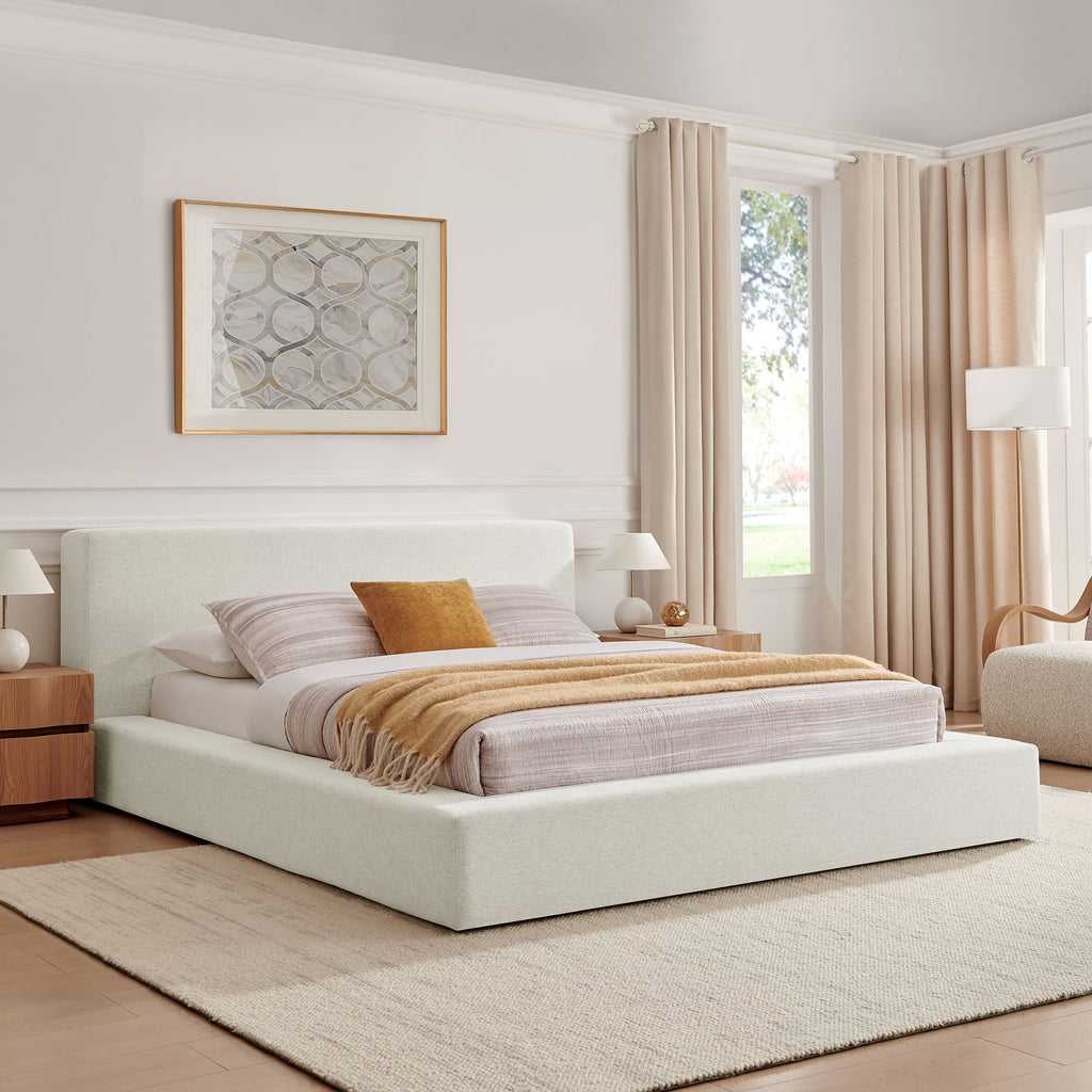 Luma Chenille Upholstered King Platform Bed Frame by Modway - Ivory Fabric / Light Gray Fabric