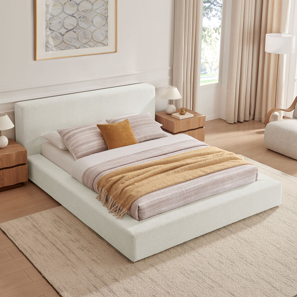 Luma Chenille Upholstered King Platform Bed Frame by Modway - Ivory Fabric / Light Gray Fabric