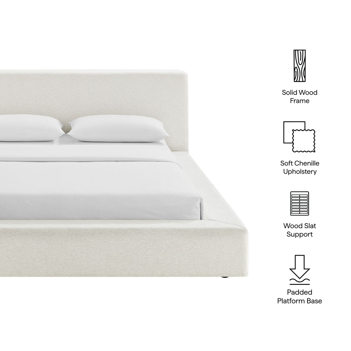 Luma Chenille Upholstered King Platform Bed Frame by Modway - Ivory Fabric / Light Gray Fabric
