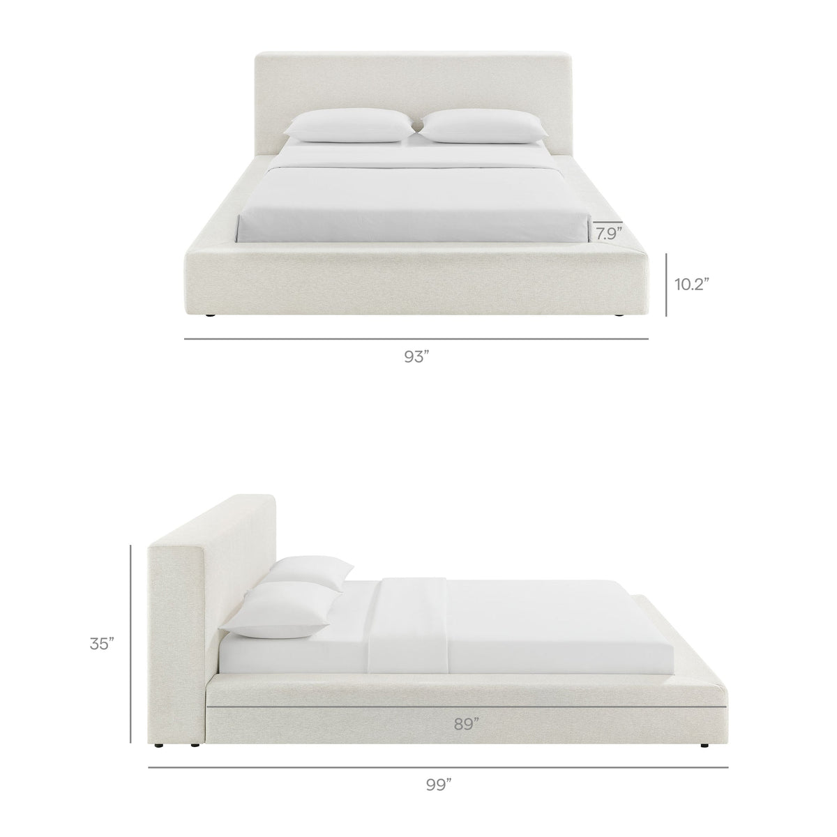Luma Chenille Upholstered King Platform Bed Frame by Modway - Ivory Fabric / Light Gray Fabric