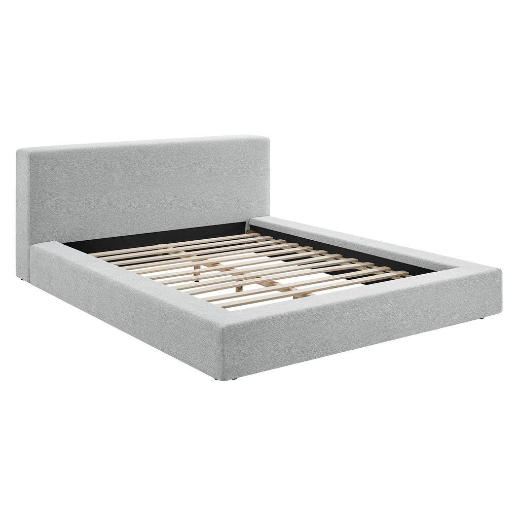 Luma Chenille Upholstered King Platform Bed Frame by Modway - Ivory Fabric / Light Gray Fabric