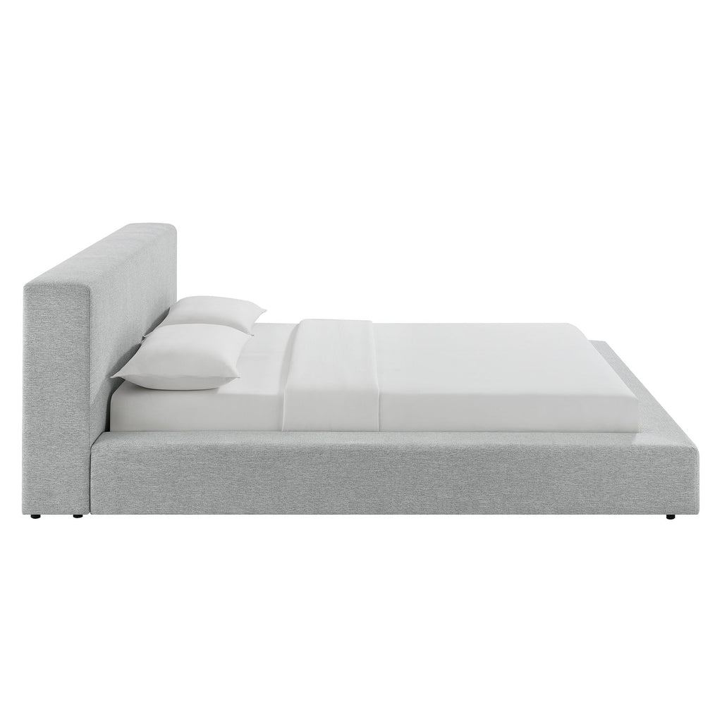 Luma Chenille Upholstered King Platform Bed Frame by Modway - Ivory Fabric / Light Gray Fabric